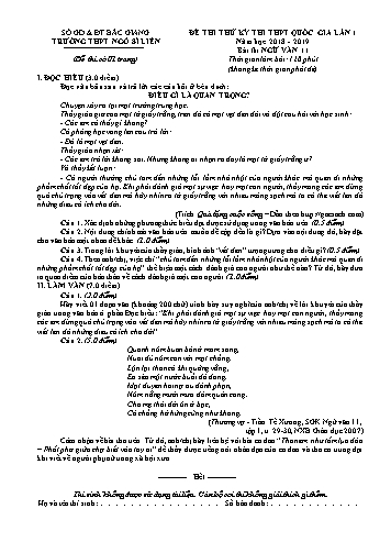 Đề thi thử THPT QG Ngữ văn 11 (Lần 1) - Năm học 2018-2019 - Trường THPT Ngô Sĩ Liên (Có đáp án)