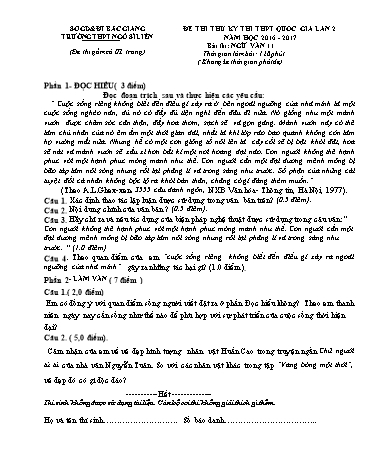 Đề thi thử THPT QG Ngữ văn 11 (Lần 2) - Năm học 2016-2017 - Trường THPT Ngô Sĩ Liên (Có đáp án)