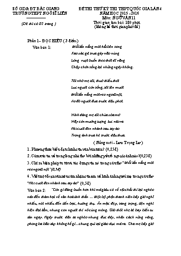 Đề thi thử THPT QG Ngữ văn 11 (Lần 4) - Năm học 2015-2016 - Trường THPT Ngô Sĩ Liên (Có đáp án)