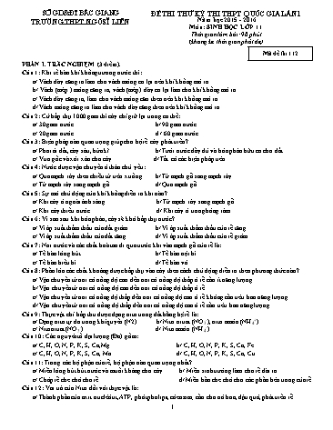 Đề thi thử THPT QG Sinh học 11 (Lần 1) - Mã đề 112 - Năm học 2015-2016 - Trường THPT Ngô Sĩ Liên (Có đáp án)