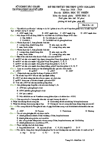 Đề thi thử THPT QG Sinh học 11 (Lần 1) - Mã đề 132 - Năm học 2018-2019 - Trường THPT Ngô Sĩ Liên (Có đáp án)