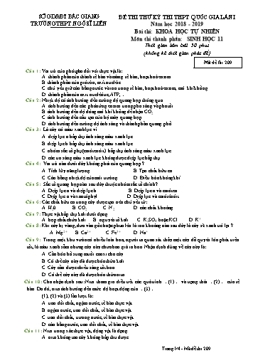 Đề thi thử THPT QG Sinh học 11 (Lần 1) - Mã đề 209 - Năm học 2018-2019 - Trường THPT Ngô Sĩ Liên (Có đáp án)