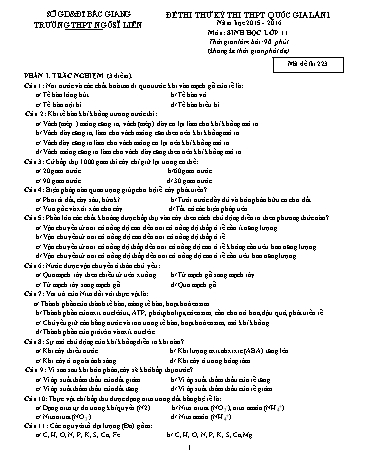 Đề thi thử THPT QG Sinh học 11 (Lần 1) - Mã đề 223 - Năm học 2015-2016 - Trường THPT Ngô Sĩ Liên (Có đáp án)