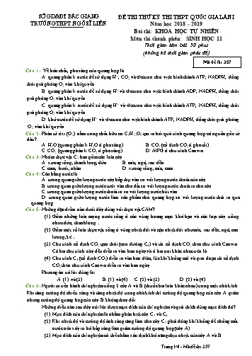 Đề thi thử THPT QG Sinh học 11 (Lần 1) - Mã đề 357 - Năm học 2018-2019 - Trường THPT Ngô Sĩ Liên (Có đáp án)