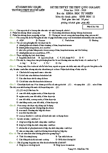 Đề thi thử THPT QG Sinh học 11 (Lần 1) - Mã đề 743 - Năm học 2018-2019 - Trường THPT Ngô Sĩ Liên (Có đáp án)