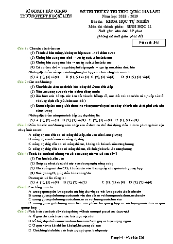 Đề thi thử THPT QG Sinh học 11 (Lần 1) - Mã đề 896 - Năm học 2018-2019 - Trường THPT Ngô Sĩ Liên (Có đáp án)