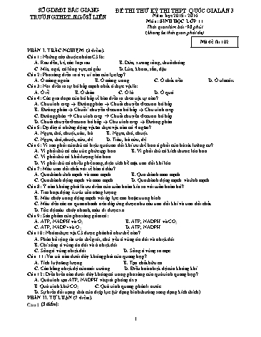 Đề thi thử THPT QG Sinh học 11 (Lần 3) - Mã đề 102 - Năm học 2015-2016 - Trường THPT Ngô Sĩ Liên (Có đáp án)