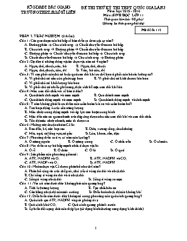 Đề thi thử THPT QG Sinh học 11 (Lần 3) - Mã đề 112 - Năm học 2015-2016 - Trường THPT Ngô Sĩ Liên (Có đáp án)