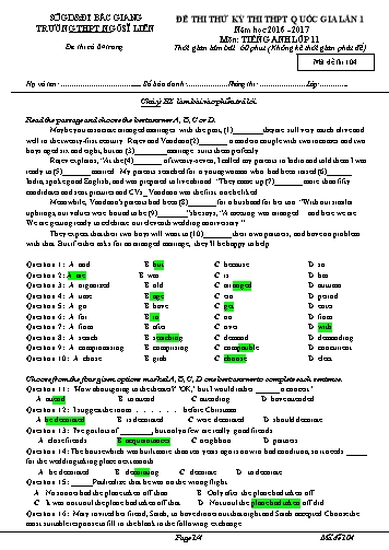 Đề thi thử THPT QG Tiếng Anh 11 (Lần 1) - Mã đề 104 - Năm học 2016-2017 - Trường THPT Ngô Sĩ Liên (Có đáp án)
