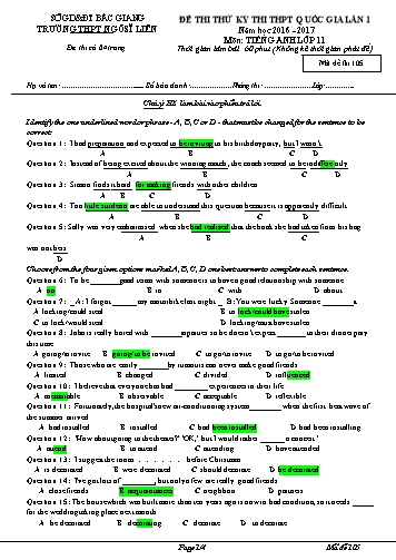 Đề thi thử THPT QG Tiếng Anh 11 (Lần 1) - Mã đề 105 - Năm học 2016-2017 - Trường THPT Ngô Sĩ Liên (Có đáp án)