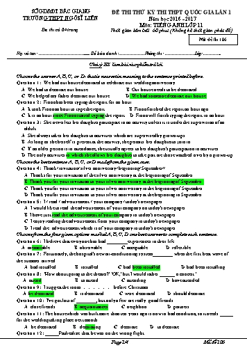 Đề thi thử THPT QG Tiếng Anh 11 (Lần 1) - Mã đề 106 - Năm học 2016-2017 - Trường THPT Ngô Sĩ Liên (Có đáp án)