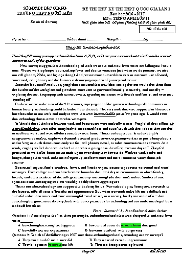 Đề thi thử THPT QG Tiếng Anh 11 (Lần 1) - Mã đề 108 - Năm học 2016-2017 - Trường THPT Ngô Sĩ Liên (Có đáp án)