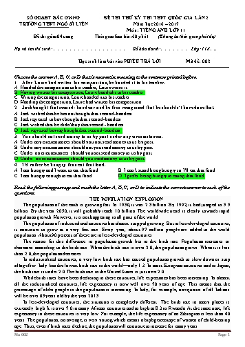 Đề thi thử THPT QG Tiếng Anh 11 (Lần 2) - Mã đề 002 - Năm học 2016-2017 - Trường THPT Ngô Sĩ Liên (Có đáp án)