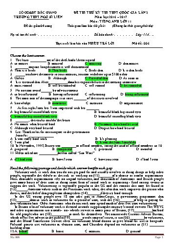 Đề thi thử THPT QG Tiếng Anh 11 (Lần 2) - Mã đề 006 - Năm học 2016-2017 - Trường THPT Ngô Sĩ Liên (Có đáp án)