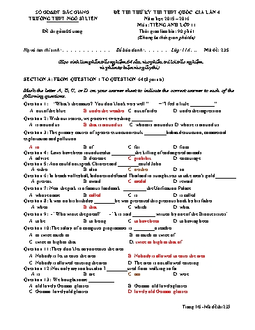 Đề thi thử THPT QG Tiếng Anh 11 (Lần 4) - Mã đề 235 - Năm học 2015-2016 - Trường THPT Ngô Sĩ Liên (Có đáp án)