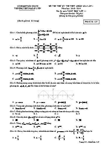 Đề thi thử THPT QG Toán 11 (Lần 1) - Mã đề 137 - Năm học 2018-2019 - Trường THPT Ngô Sĩ Liên (Có đáp án)