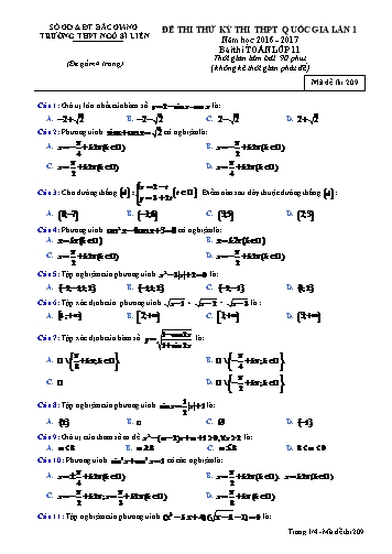 Đề thi thử THPT QG Toán 11 (Lần 1) - Mã đề 209 - Năm học 2016-2017 - Trường THPT Ngô Sĩ Liên (Có đáp án)