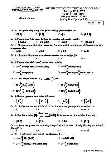 Đề thi thử THPT QG Toán 11 (Lần 1) - Mã đề 357 - Năm học 2016-2017 - Trường THPT Ngô Sĩ Liên (Có đáp án)