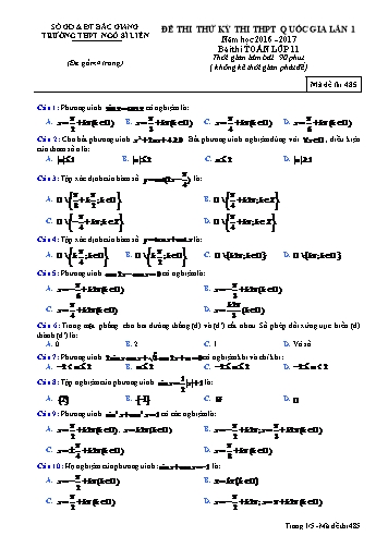 Đề thi thử THPT QG Toán 11 (Lần 1) - Mã đề 485 - Năm học 2016-2017 - Trường THPT Ngô Sĩ Liên (Có đáp án)
