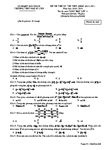 Đề thi thử THPT QG Toán 11 (Lần 1) - Mã đề 605 - Năm học 2018-2019 - Trường THPT Ngô Sĩ Liên (Có đáp án)
