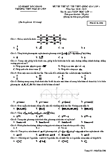 Đề thi thử THPT QG Toán 11 (Lần 1) - Mã đề 840 - Năm học 2018-2019 - Trường THPT Ngô Sĩ Liên (Có đáp án)