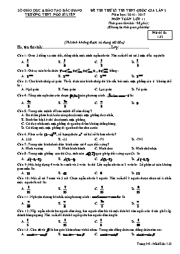 Đề thi thử THPT QG Toán 11 (Lần 2) - Mã đề 132 - Năm học 2016-2017 - Trường THPT Ngô Sĩ Liên (Có đáp án)