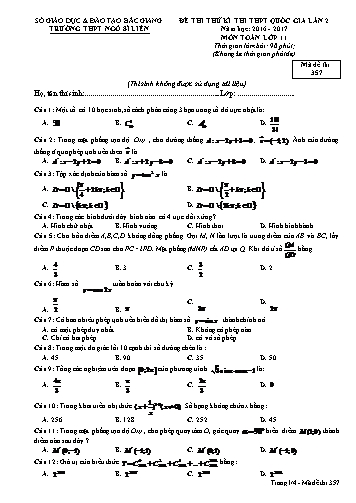 Đề thi thử THPT QG Toán 11 (Lần 2) - Mã đề 357 - Năm học 2016-2017 - Trường THPT Ngô Sĩ Liên (Có đáp án)