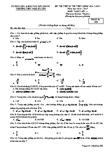 Đề thi thử THPT QG Toán 11 (Lần 2) - Mã đề 485 - Năm học 2016-2017 - Trường THPT Ngô Sĩ Liên (Có đáp án)