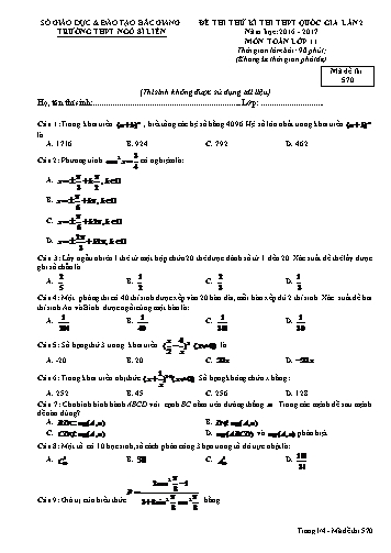Đề thi thử THPT QG Toán 11 (Lần 2) - Mã đề 570 - Năm học 2016-2017 - Trường THPT Ngô Sĩ Liên (Có đáp án)
