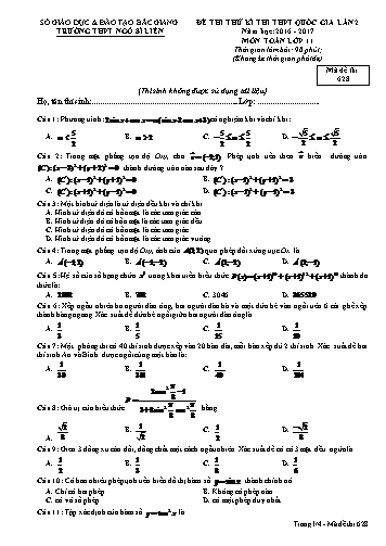 Đề thi thử THPT QG Toán 11 (Lần 2) - Mã đề 628 - Năm học 2016-2017 - Trường THPT Ngô Sĩ Liên (Có đáp án)