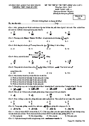 Đề thi thử THPT QG Toán 11 (Lần 2) - Mã đề 743 - Năm học 2016-2017 - Trường THPT Ngô Sĩ Liên (Có đáp án)