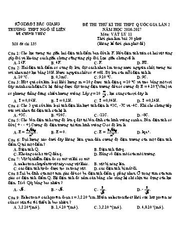 Đề thi thử THPT QG Vật lí 11 (Lần 2) - Mã đề 135 - Năm học 2016-2017 - Trường THPT Ngô Sĩ Liên (Có đáp án)