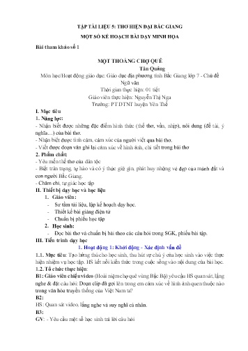 Giáo án Giáo dục địa phương 7 tỉnh Bắc Giang - Chủ đề: Thơ hiện đại Bắc Giang