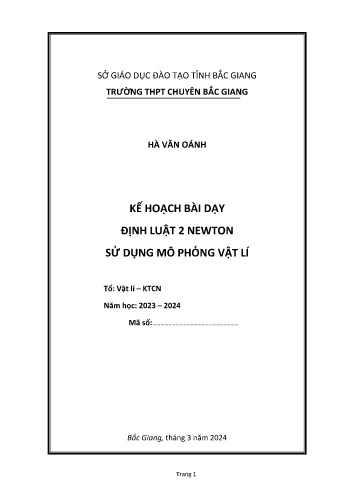 Kế hoạch bài dạy Định luật 2 Newton sử dụng mô phỏng vật lí