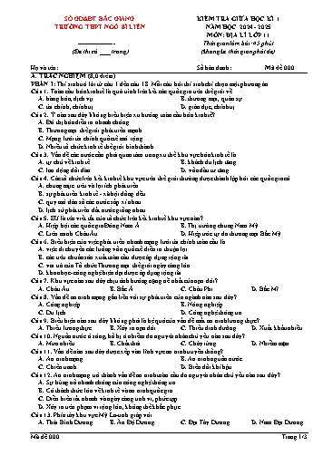 Ma trận Đề kiểm tra giữa học kì I Địa lí 11 - Đề chẵn - Năm học 2024-2025 - Trường THPT Ngô Sĩ Liên