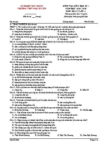 Ma trận Đề kiểm tra giữa học kì I Địa lí 11 - Đề lẻ - Năm học 2024-2025 - Trường THPT Ngô Sĩ Liên