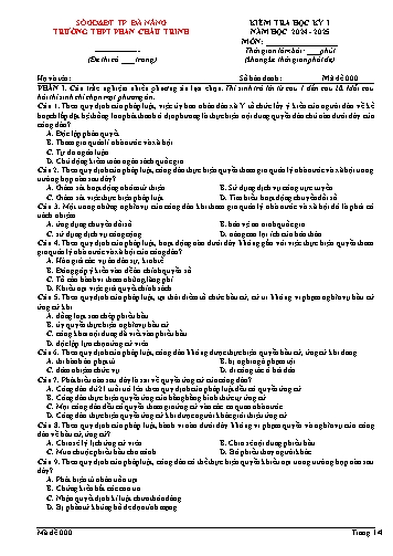 Ma trận Đề kiểm tra học kì I môn GDKT&PL 11 - Mã đề 000 - Năm học 2024-2025 - Trường THPT Phan Châu Trinh
