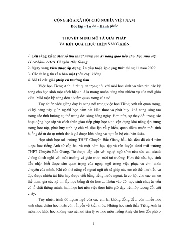 Một số thủ thuật nâng cao kỹ năng giao tiếp cho học sinh lớp 11 cơ bản THPT Chuyên Bắc Giang