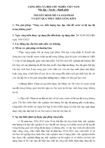 Nâng cao chất lượng dạy học chủ đề vectơ và hệ tọa độ trong không gian