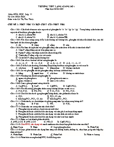 Ngân hàng câu hỏi ôn tập Hóa học 11 - Chủ đề 2: Phốt pho và hợp chất của phốt pho - Năm học 2020-2021 - Lê Thị Thu Thủy