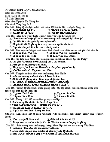Ngân hàng câu hỏi ôn tập Lịch sử 11 - Chủ đề 6: Tổng hợp học kì I - Năm học 2020-2021 - Nguyễn Thị Hồng Lê