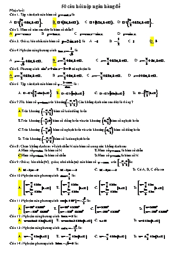 Ngân hàng câu hỏi ôn tập Toán Lớp 11