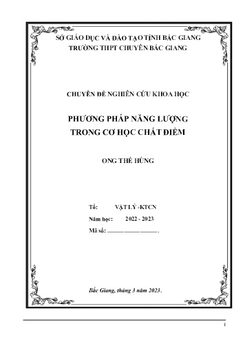 Phương pháp năng lượng trong cơ học chất điểm