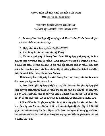 Rèn luyện kỹ năng lập trình Môn Tin học 11 cho học sinh qua cấu trúc rẽ nhánh và cấu trúc lặp