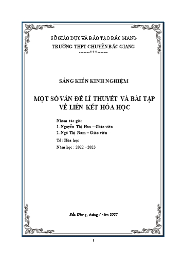 Sáng kiến kinh nghiệm Một số vấn đề lí thuyết và bài tập về liên kết hóa học