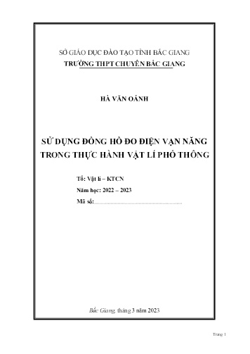 Sử dụng đồng hồ đo điện vạn năng trong thực hành vật lí phổ thông