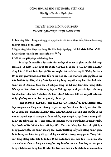 Tăng cường giải quyết các bài toán thực tiễn, liên môn trong chương trình Toán THPT