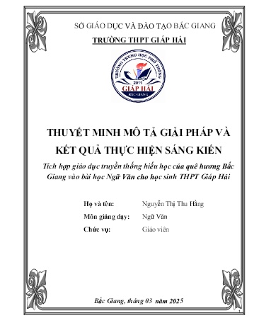 Tích hợp giáo dục truyền thống hiếu học của quê hương Bắc Giang vào bài học Ngữ Văn cho học sinh THPT Giáp Hải