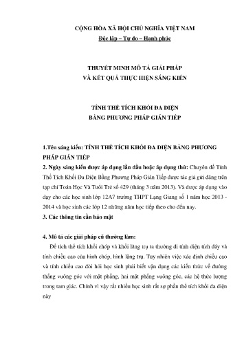 Tính thể tích khối đa diện bằng phương pháp gián tiếp