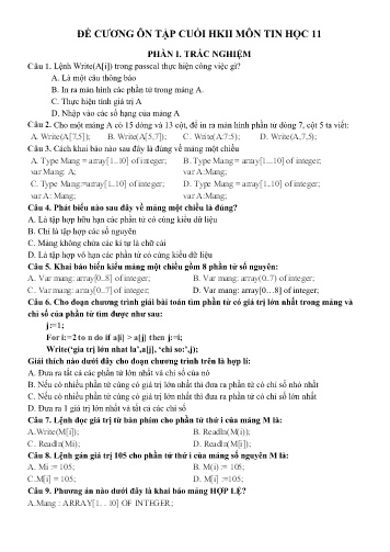 Đề cương ôn tập cuối học kì II Tin học 11 - Phần 1: Trắc nghiệm